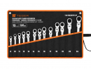 Set of ratcheting, articulated, open-end wrenches, 8-24 mm, 13 pcs, Teger