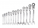 Set of ratcheting, articulated, open-end wrenches, 8-24 mm, 13 pcs, Teger