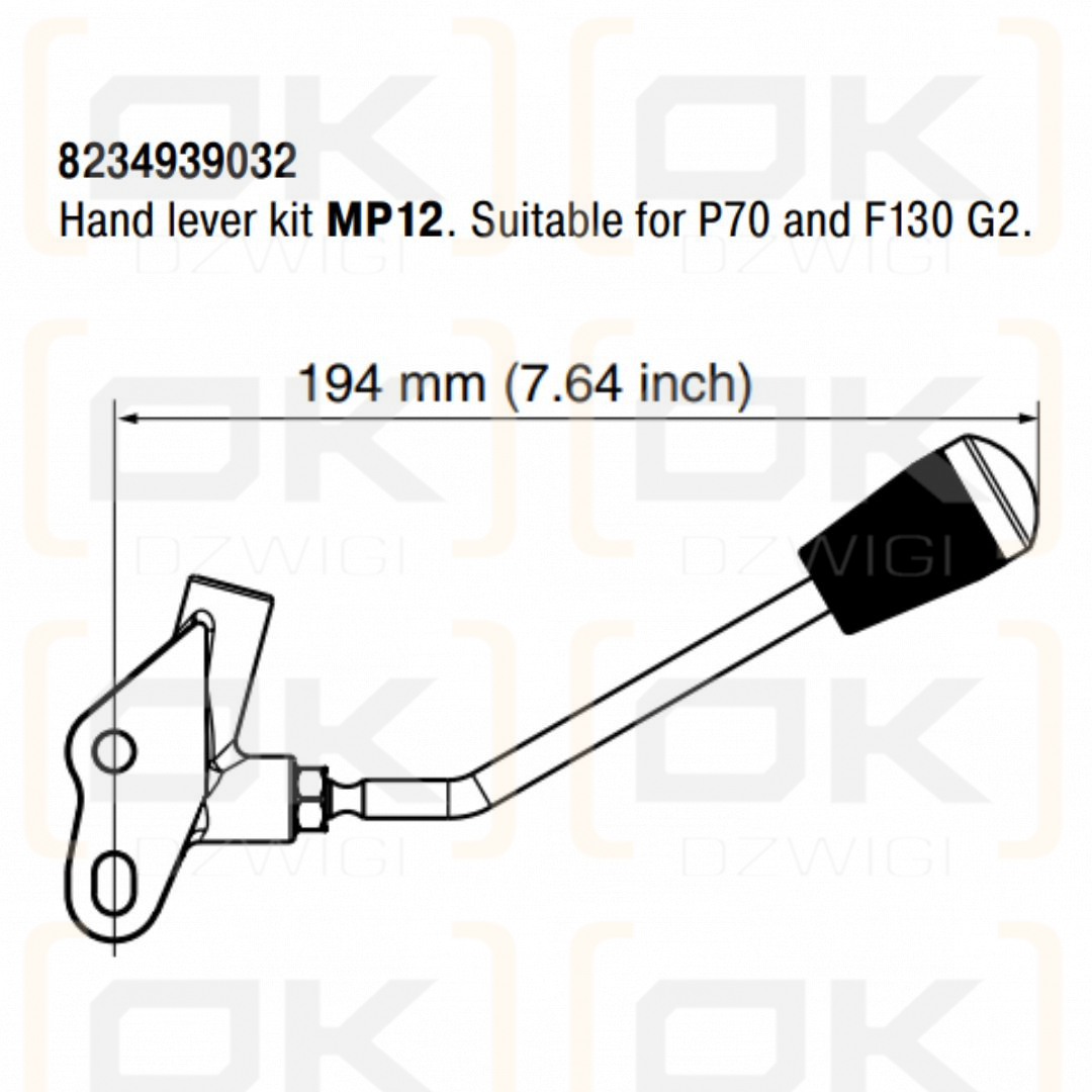 Dźwignia Parker P70CF, F130CF G2 typ MP12