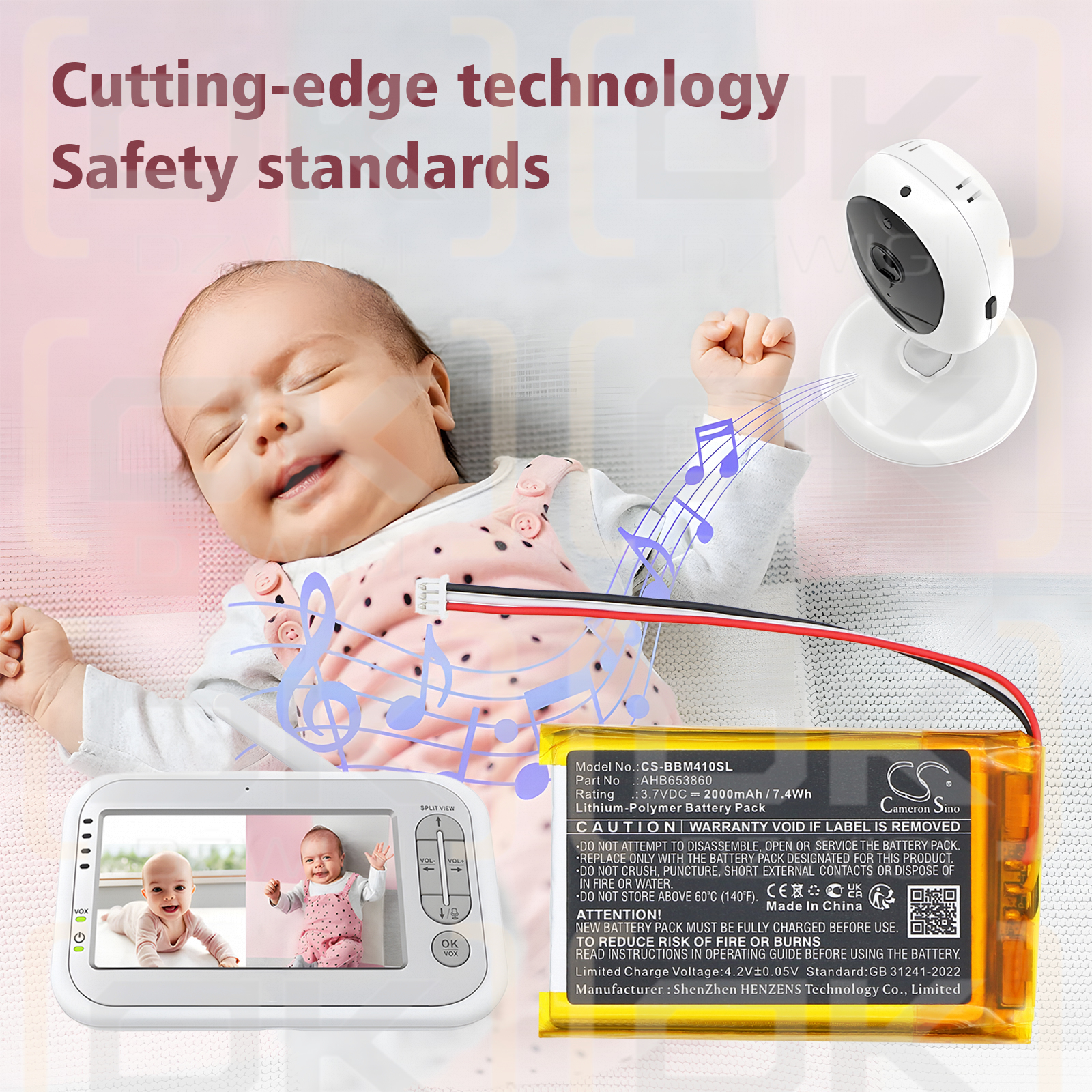 JSLBtech Video Baby Monitor / AHB653860 2000mAh Li-Polymer 3.7V (Cameron Sino)