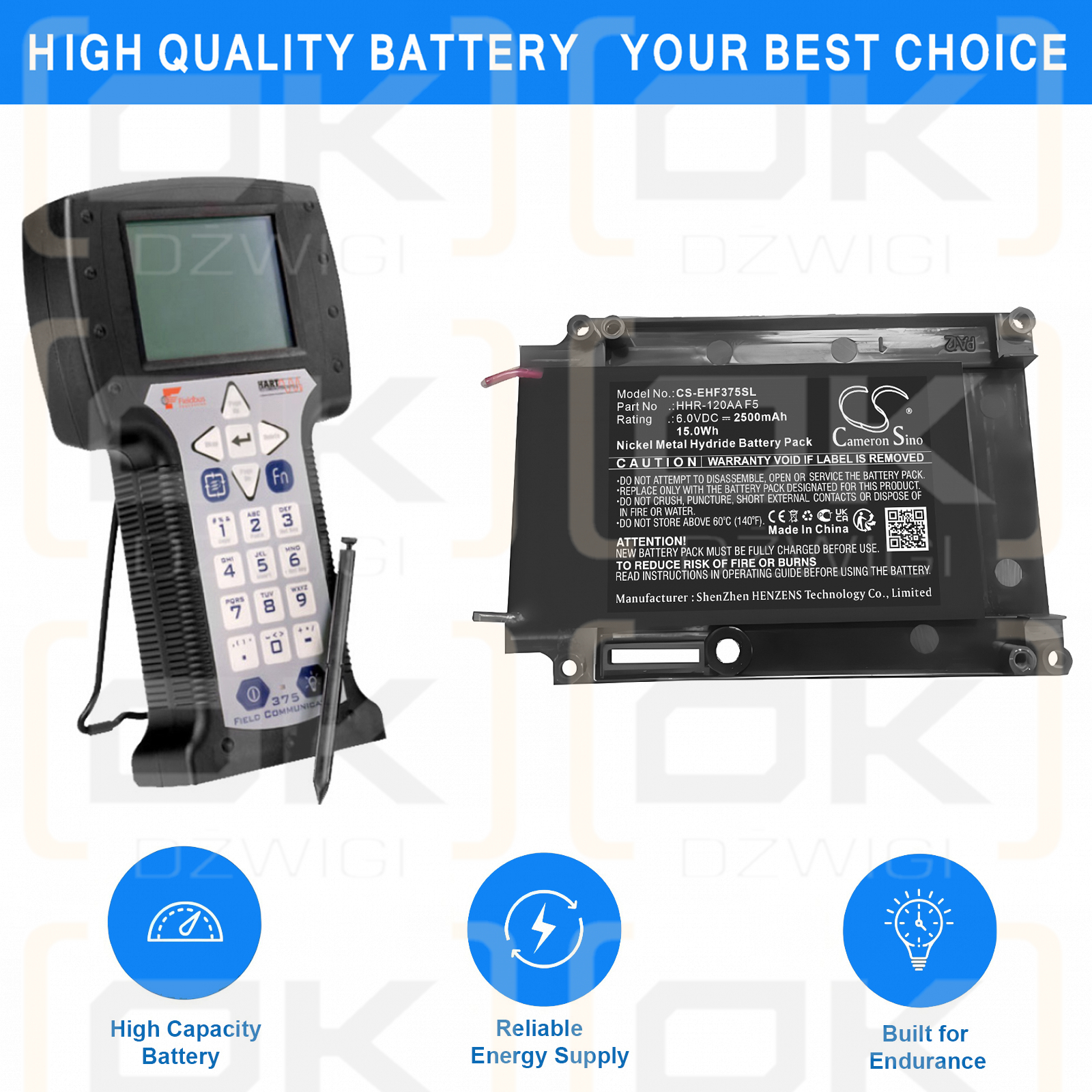 Emerson Hart Fieldbus 375 Handheld Terminal Field Communicator / HHR-120AA F5 2500mAh Ni-MH 6.0V (Cameron Sino)