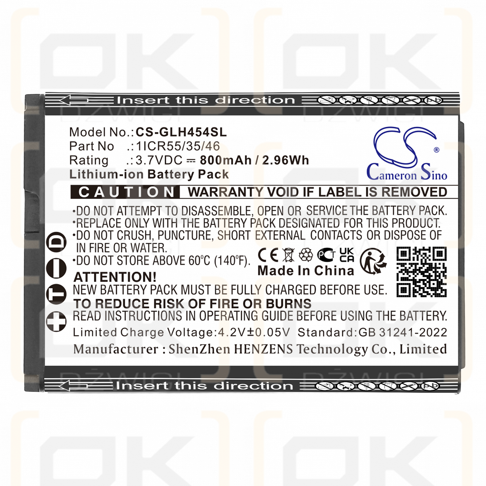GEOSPACE Line Health Recorder / 1ICR55/35/46 800mAh Li-ion 3.7V (Cameron Sino)