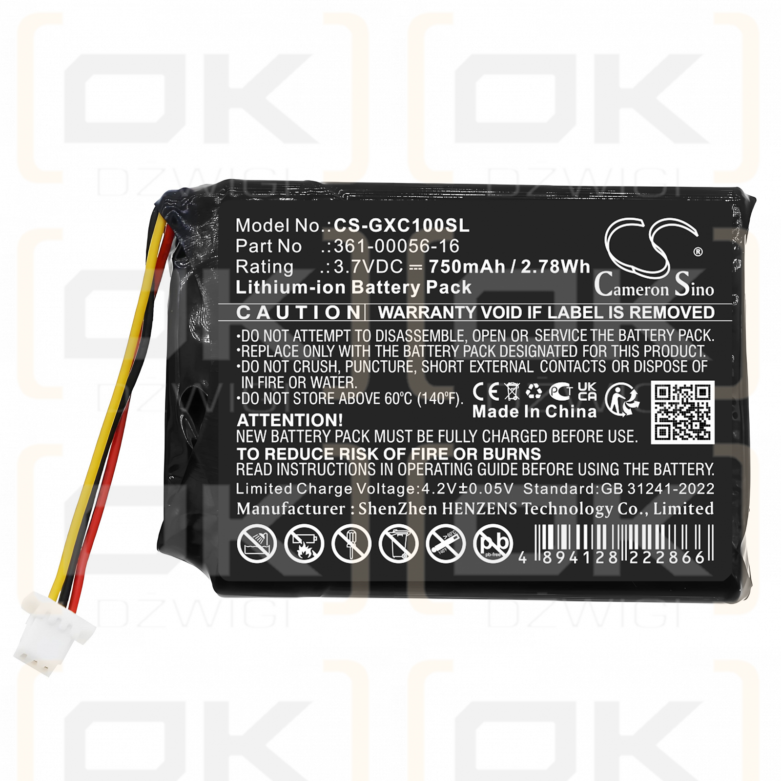 Garmin XERO C1 PRO Chronograph / 361-00056-16 750mAh Li-ion 3.7V (Cameron Sino)
