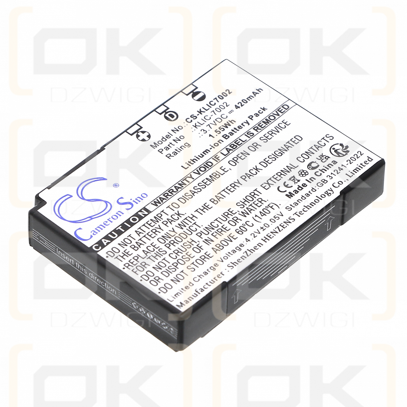 KODAK / KLIC-7002 420mAh Li-ion 3.7V (Cameron Sino)