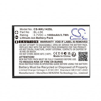 Ersatzakku für Nokia TA-1456 / BL-L5K 1000 mAh Li-Ion 3,7 V (Cameron Sino)