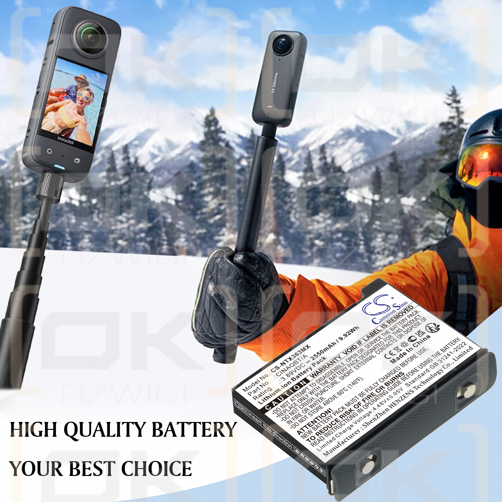 Insta360 One X3 / CINAQBT/A 2550mAh Li-ion 3.89V (Cameron Sino)