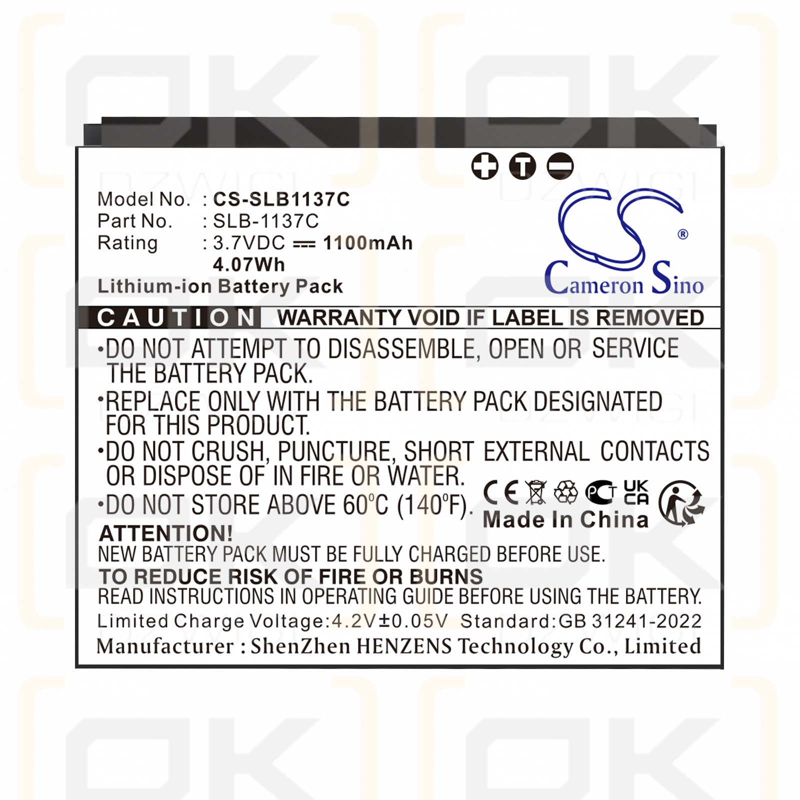 Samsung Digimax i7 / SLB-1137C 1100mAh Li-ion 3.7V (Cameron Sino)