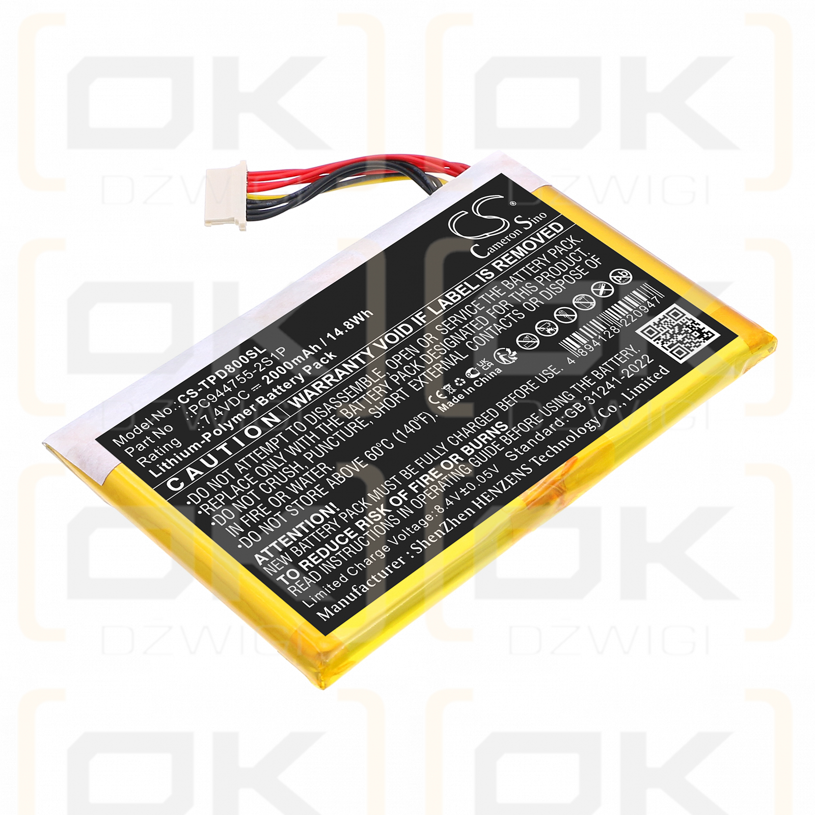 Topdon ArtiDiag800BT Diagnostic / PC944755-2S1P 2000mAh Li-Polymer 7.4V (Cameron Sino)