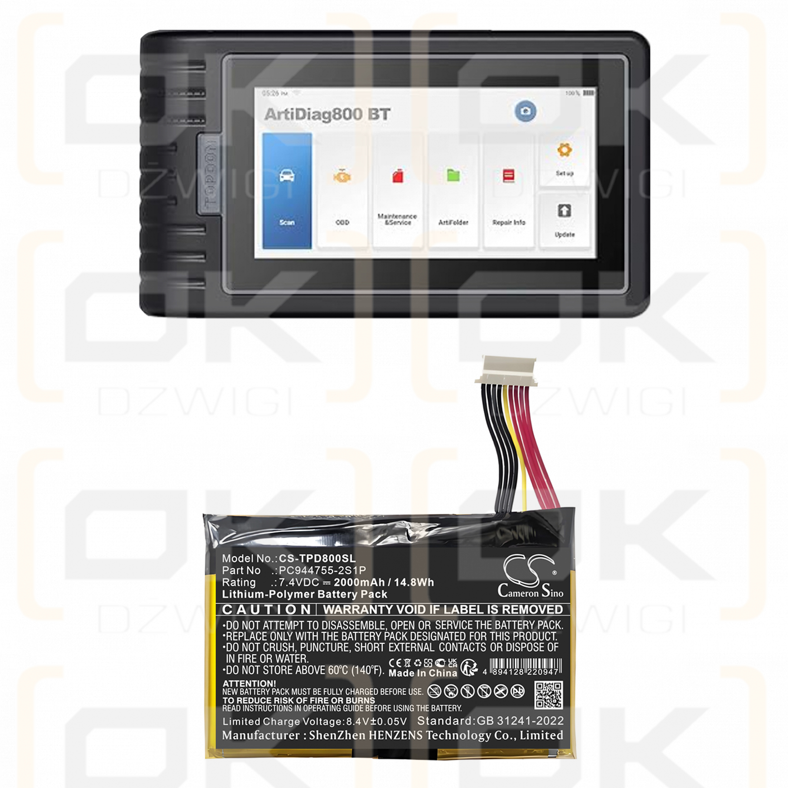 Topdon ArtiDiag800BT Diagnostic / PC944755-2S1P 2000mAh Li-Polymer 7.4V (Cameron Sino)