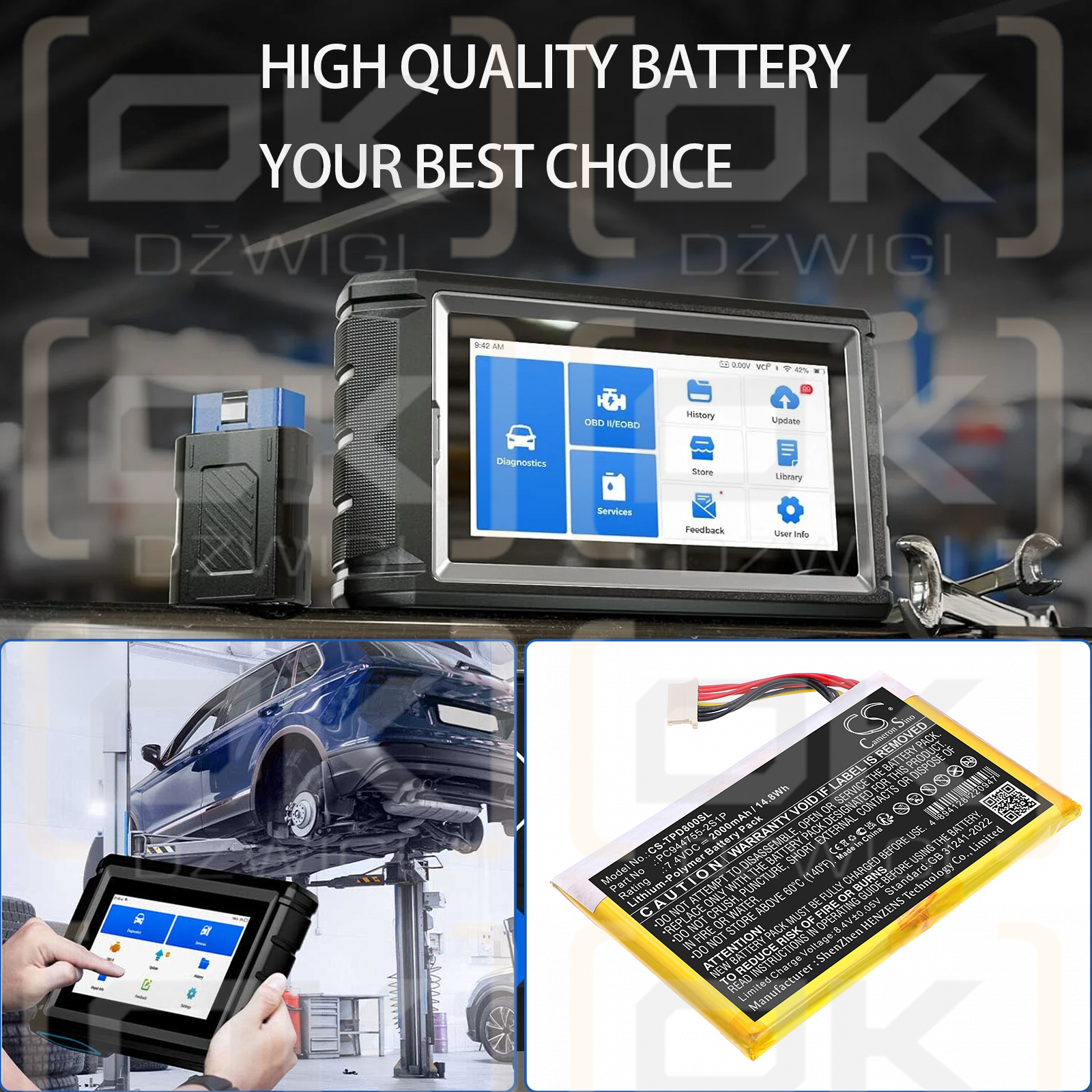 Topdon ArtiDiag800BT Diagnostic / PC944755-2S1P 2000mAh Li-Polymer 7.4V (Cameron Sino)