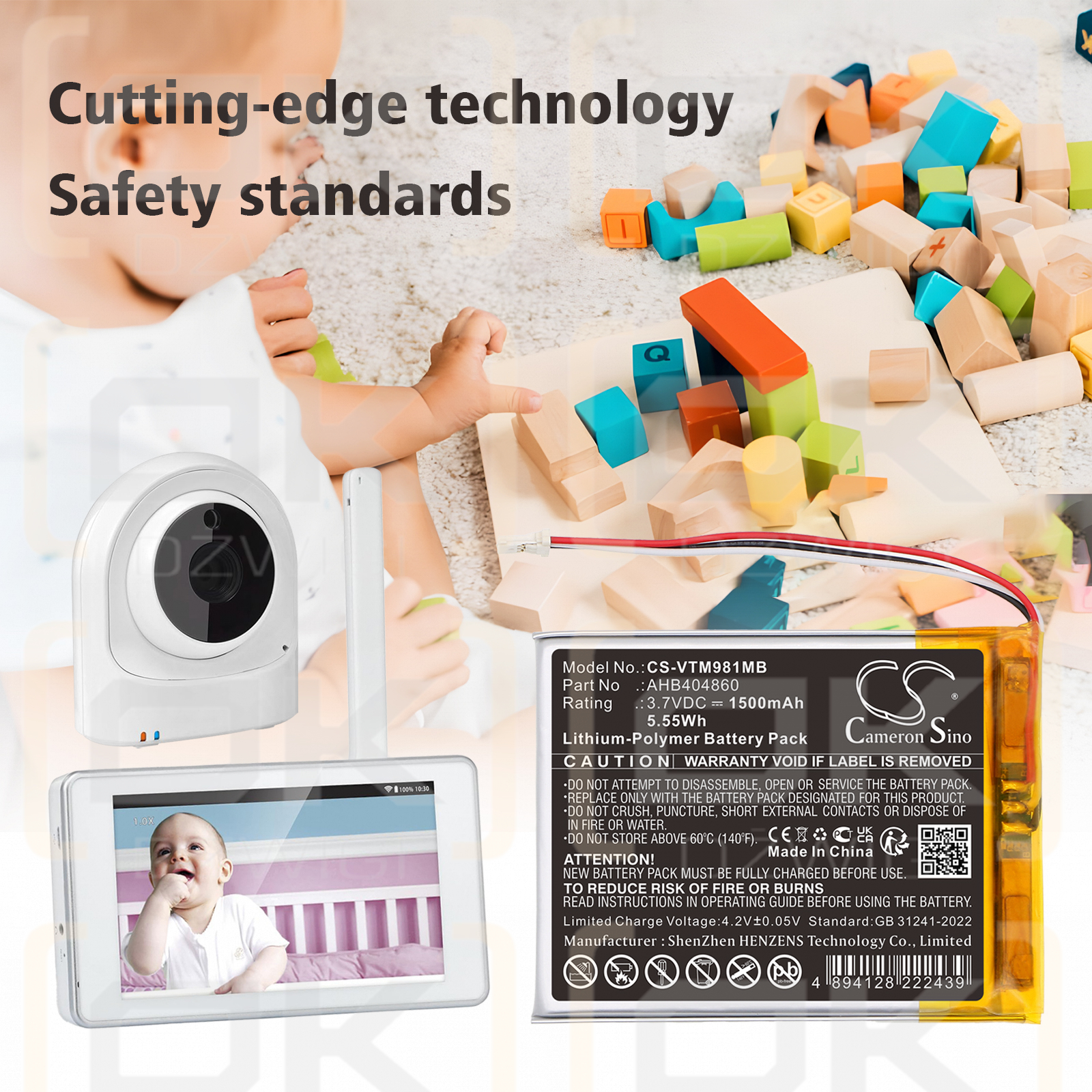 VTech VM991 PU Wi-Fi HD Video Monitor / AHB404860 1500mAh Li-Polymer 3.7V (Cameron Sino)