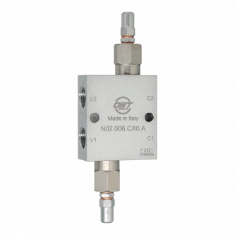 Válvula lineal, paso transversal G1/2"BSP 10-180 bar; rosca: V1, V2, C1, C2: lateral
