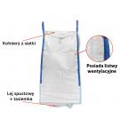 Worek BIG BAG 1000kg. wentylowany. 95 x 95 x 180. 4 uchwyty. Kołnierz/Lej spustowy. Tasiemka /TEGER