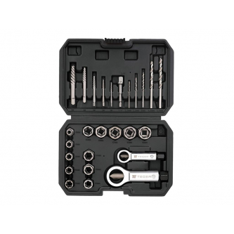 Set of extractors and sockets for damaged screws, nuts and studs 26 pcs - forged/Cr-Mo steel, Teger