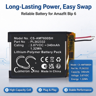 Ersatzakku für Amazfit A2435 / PL362332 340 mAh Li-Polymer 3,87 V (Cameron Sino)