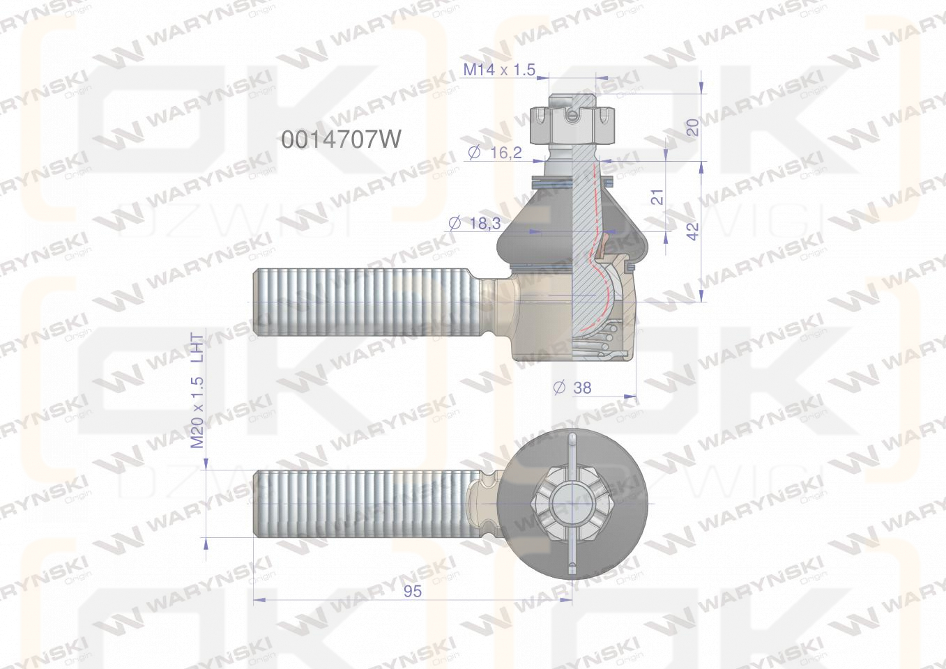 Przegub kierowniczy M20x1.5L 0014707 WARYŃSKI