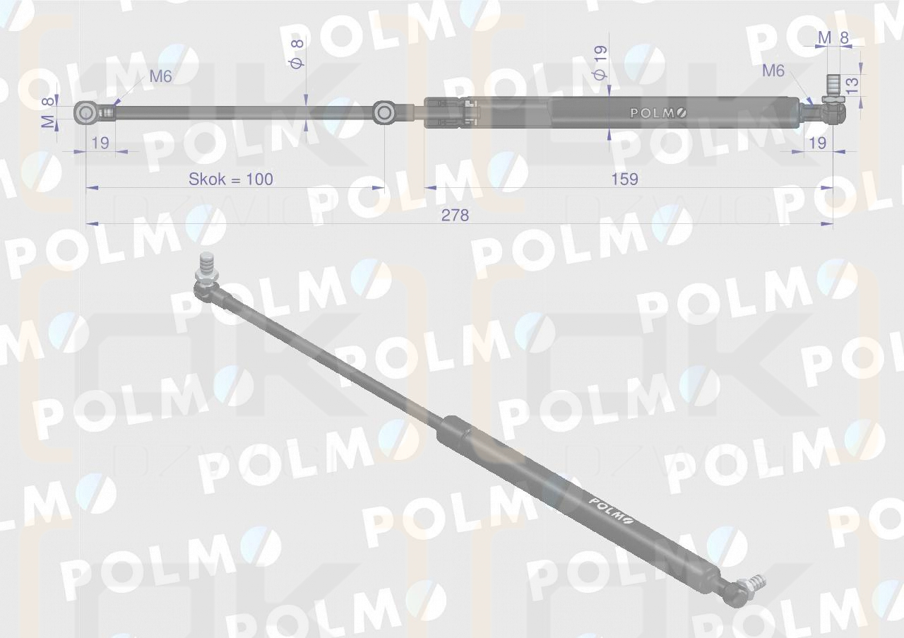 Siłownik szyberdachu L max. 278mm 0308250111P MTZ  POLMO
