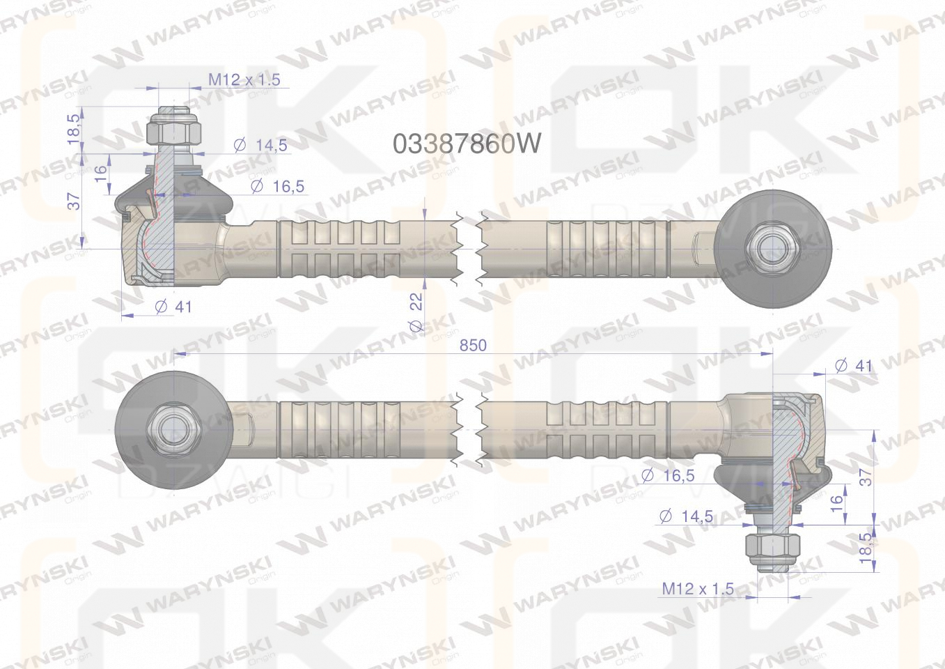 Drążek kierowniczy 03387860 WARYŃSKI