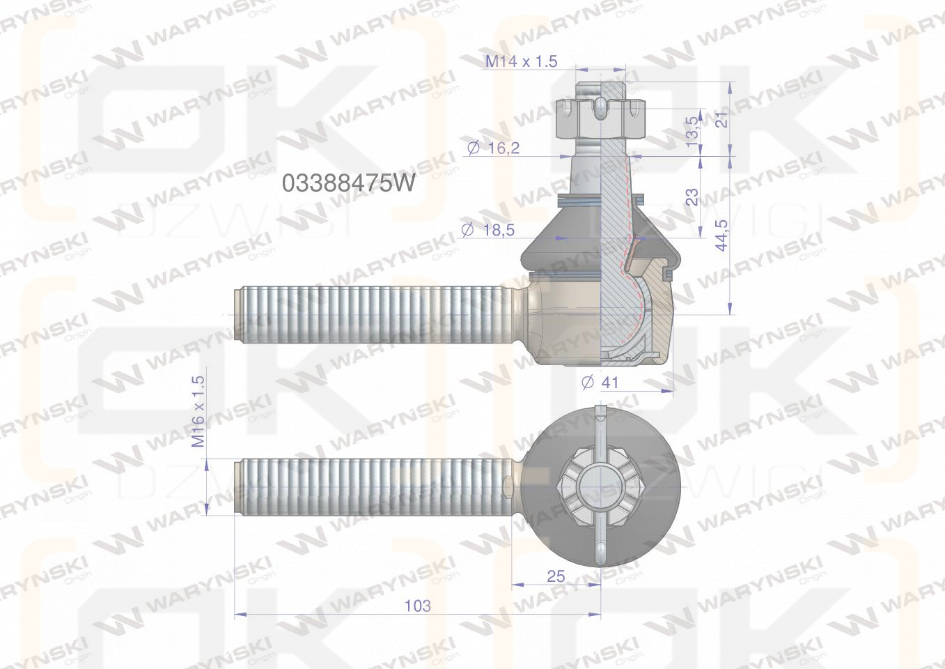 Przegub kierowniczy  M16x1.5 03388475 WARYŃSKI