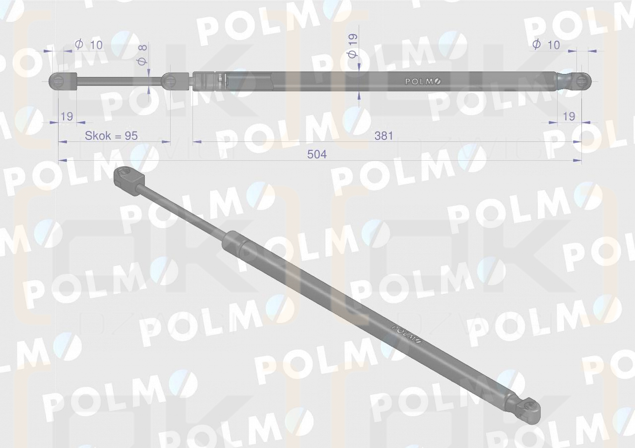 Siłownik drzwi L max. 504mm 04373760P DEUTZ POLMO