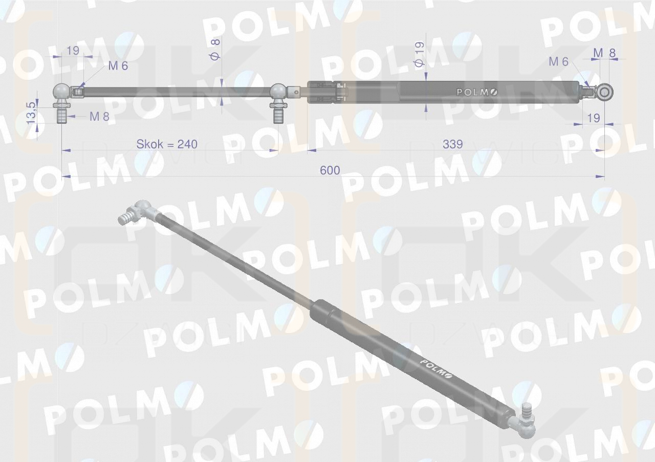 Siłownik drzwi L max. 600mm 04373763P DEUTZ POLMO
