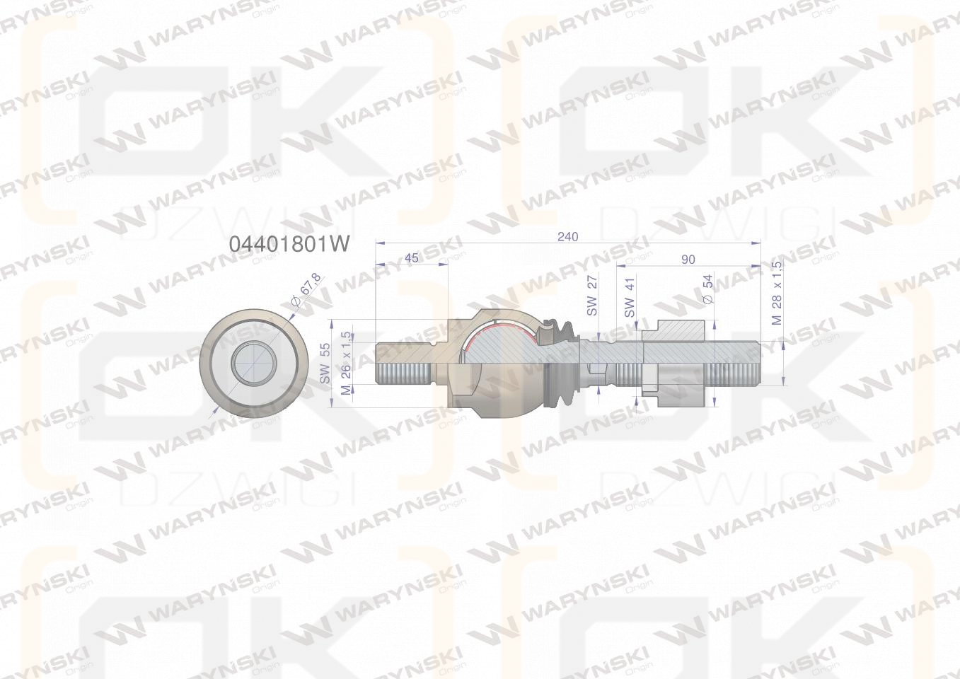 Przegub kierowniczy 240mm- M26x1,5; M28x1,5 04401801 WARYŃSKI