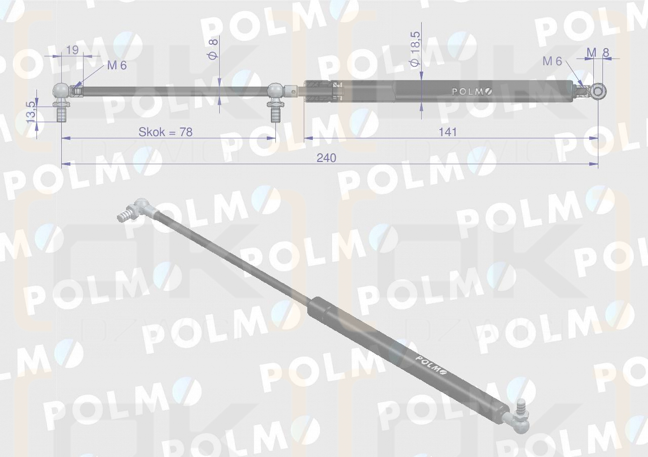 Siłownik szyby przedniej szyby drzwi L max. 240mm 04414158P CASE IH DEUTZ POLMO