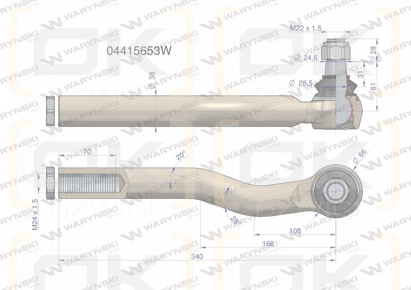 Przegub kierowniczy M24x1.5 04415653 WARYŃSKI