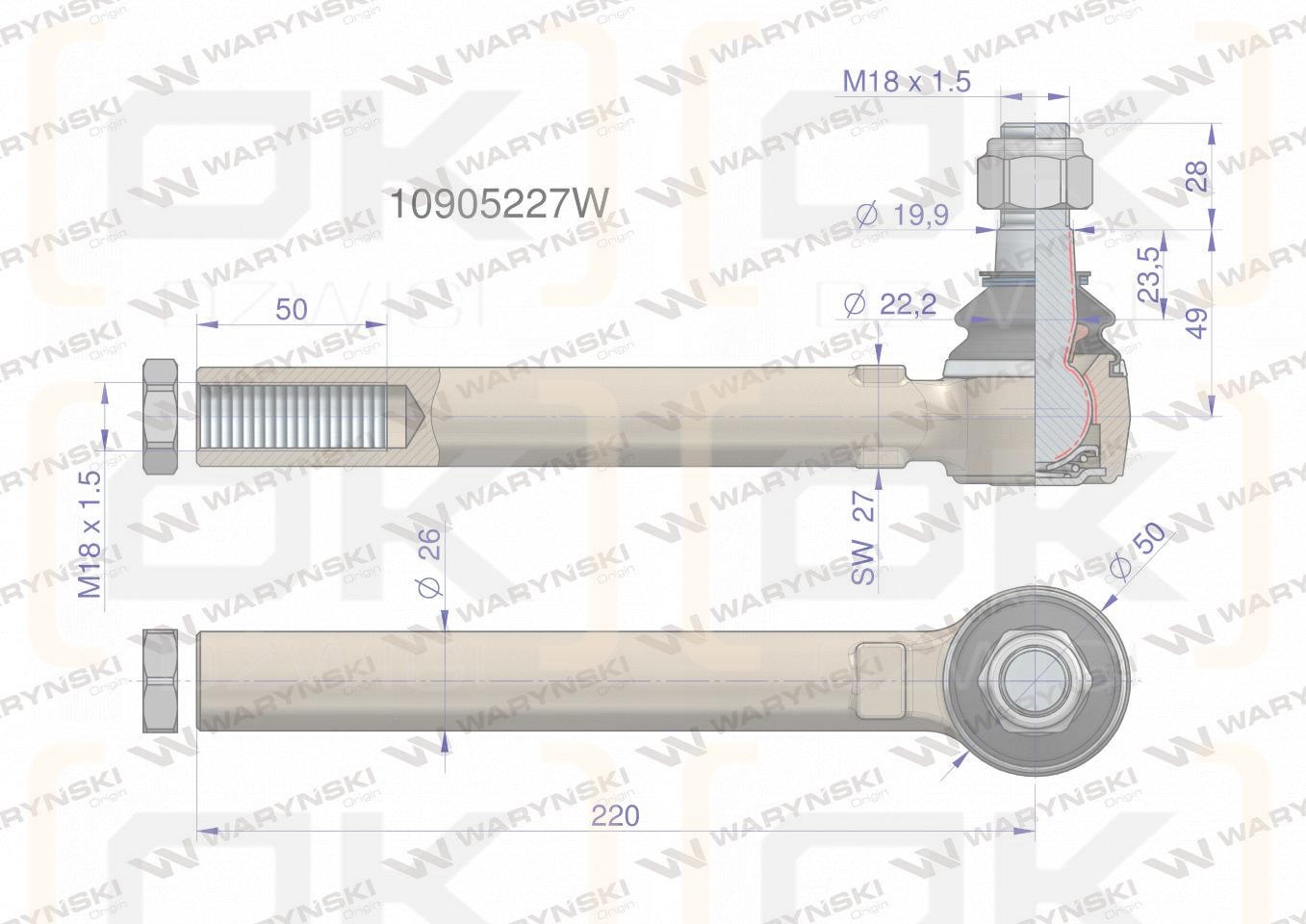 Przegub układu kierowniczego JCB  10/905227 Waryński