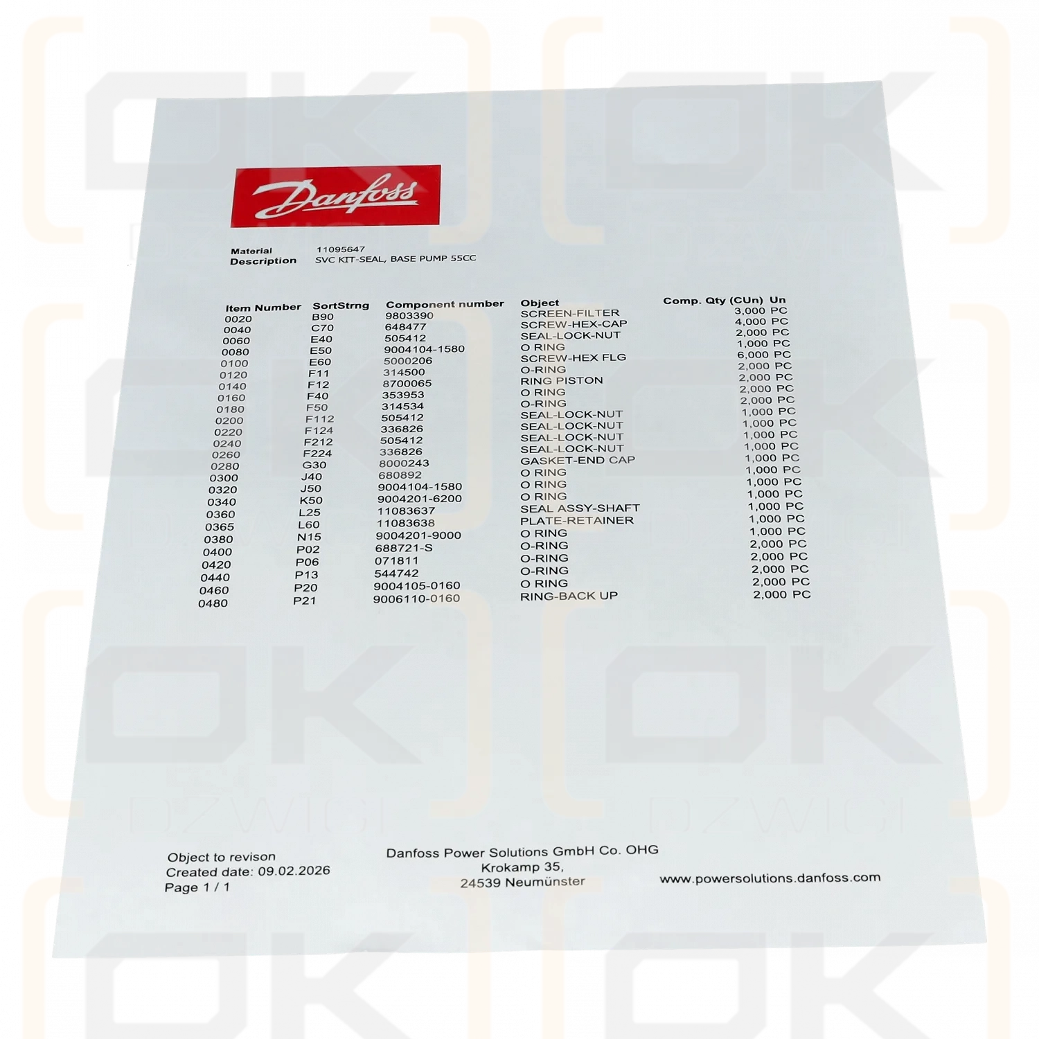 Zestaw uszczelnień Danfoss SVC pompy 55CC