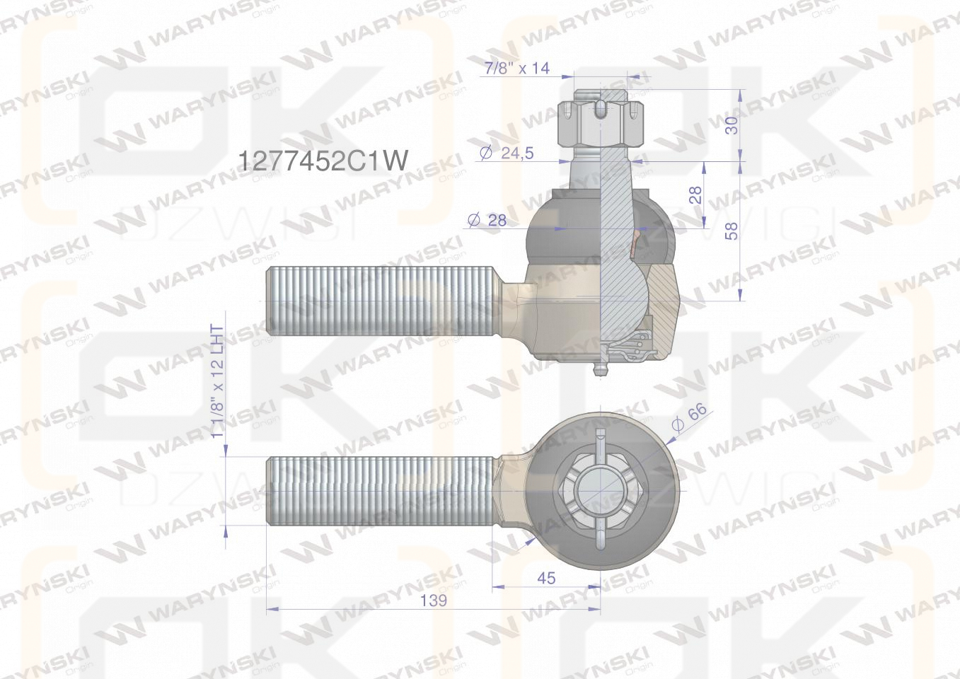 Przegub kierowniczy 1.1/8' L 1277451C1 WARYŃSKI