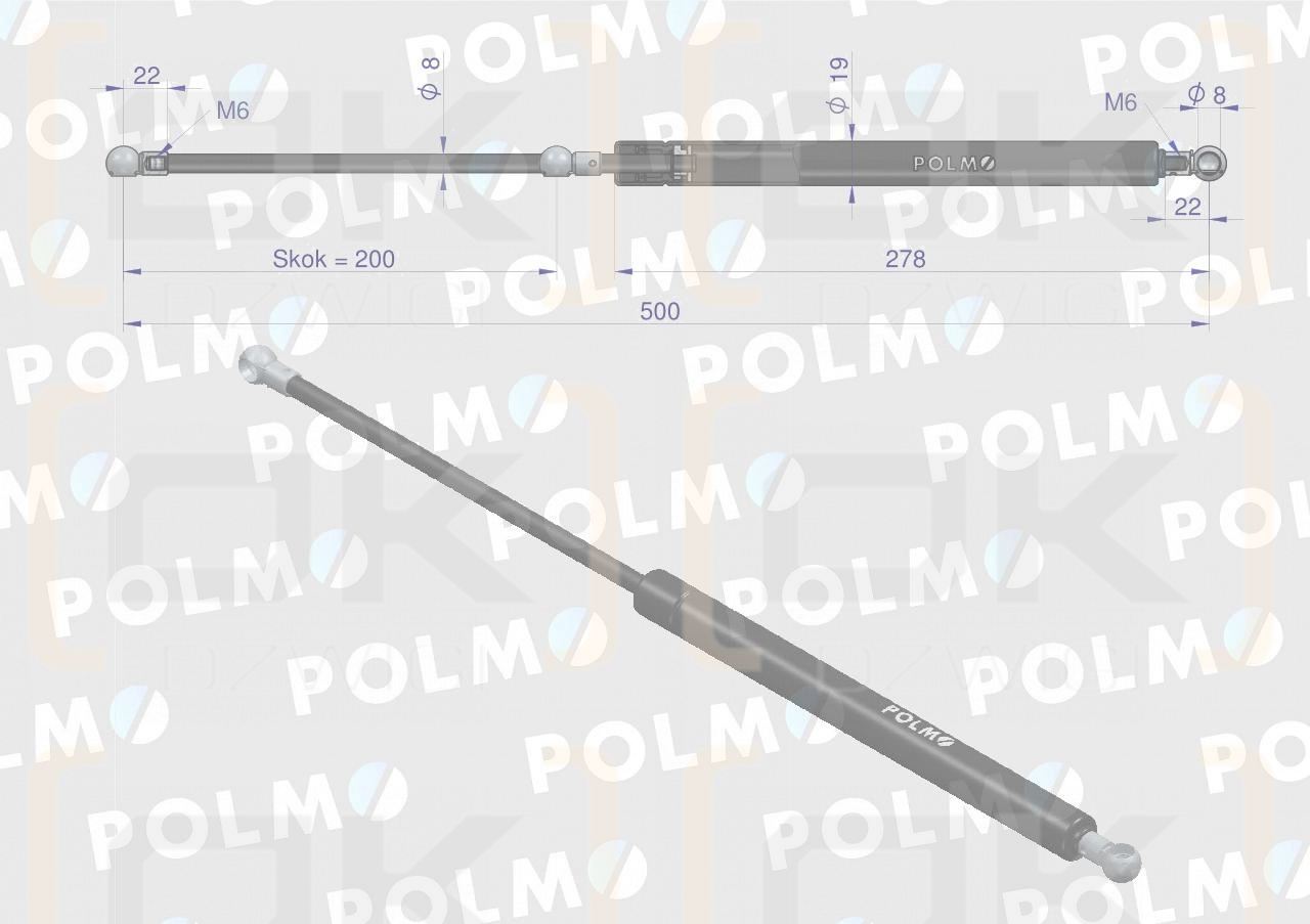 Siłownik drzwi L max. 500mm 134701576P CASE IH POLMO