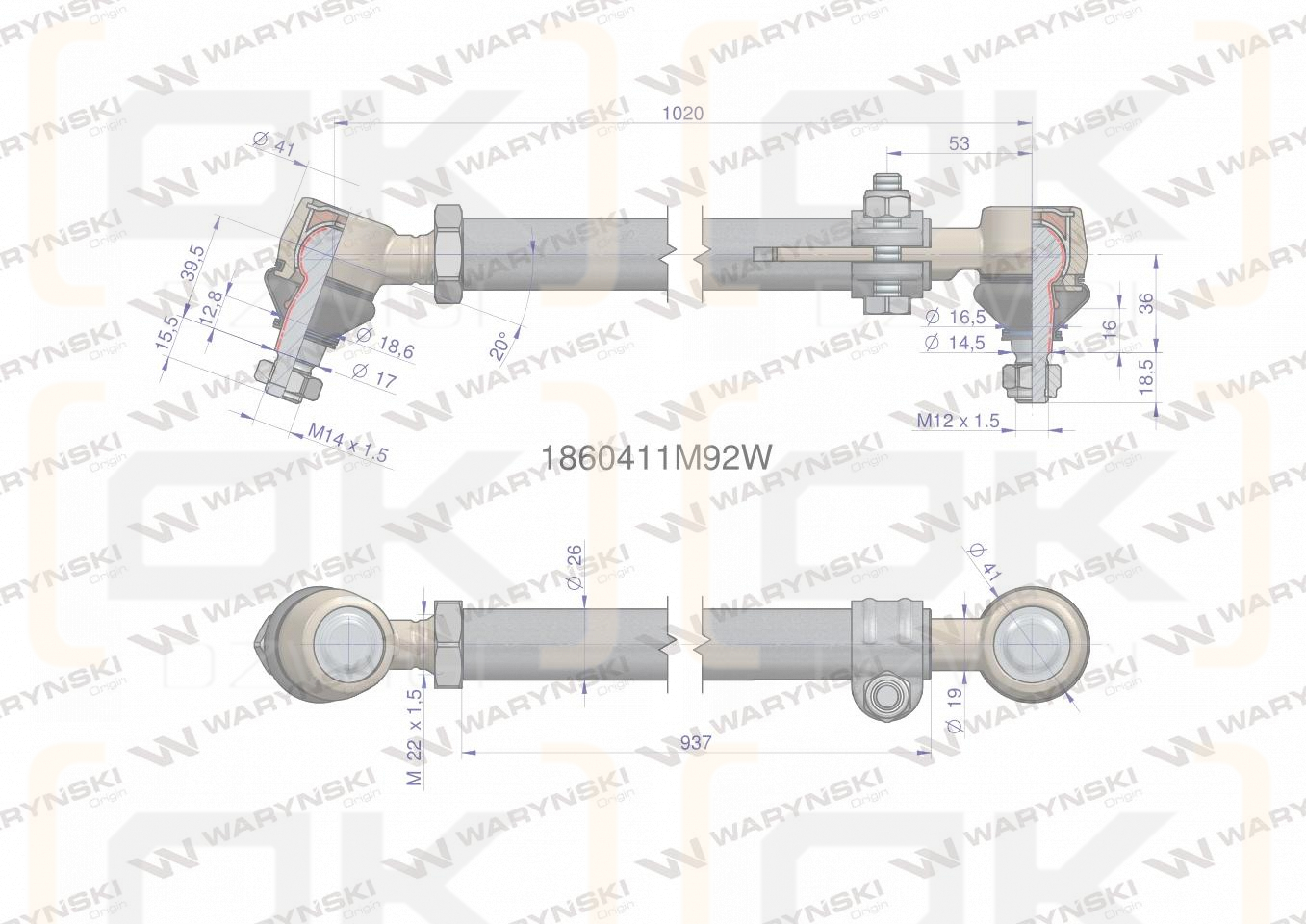 Drążek kierowniczy 937mm 1860411M92 WARYŃSKI