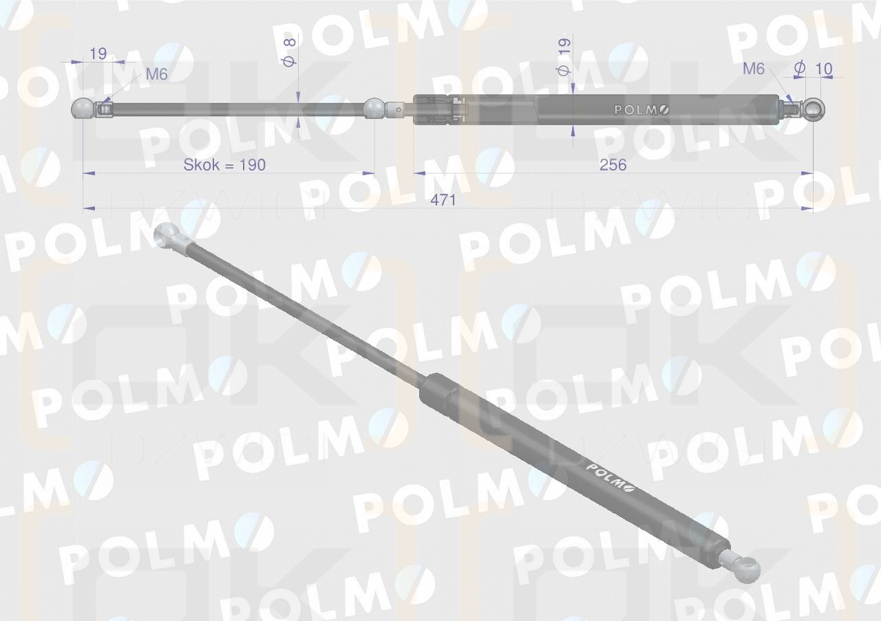 Siłownik szyby tylnej L max. 471mm 1971235C1P CASE IH POLMO