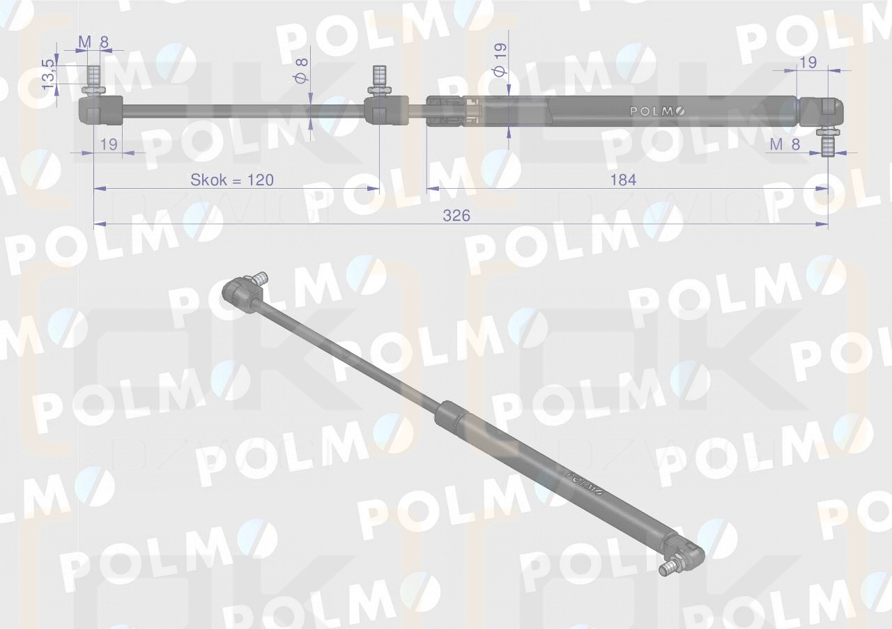 Siłownik drzwi L max. 326mm 65421004 1-99-976-060 STEYR POLMO