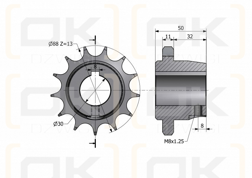Koło Z-13. 3/4. fi=30 Rozrzutnik