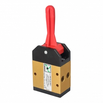 Manual valve, 3-position, 5/3 NC, G1/8", red lever