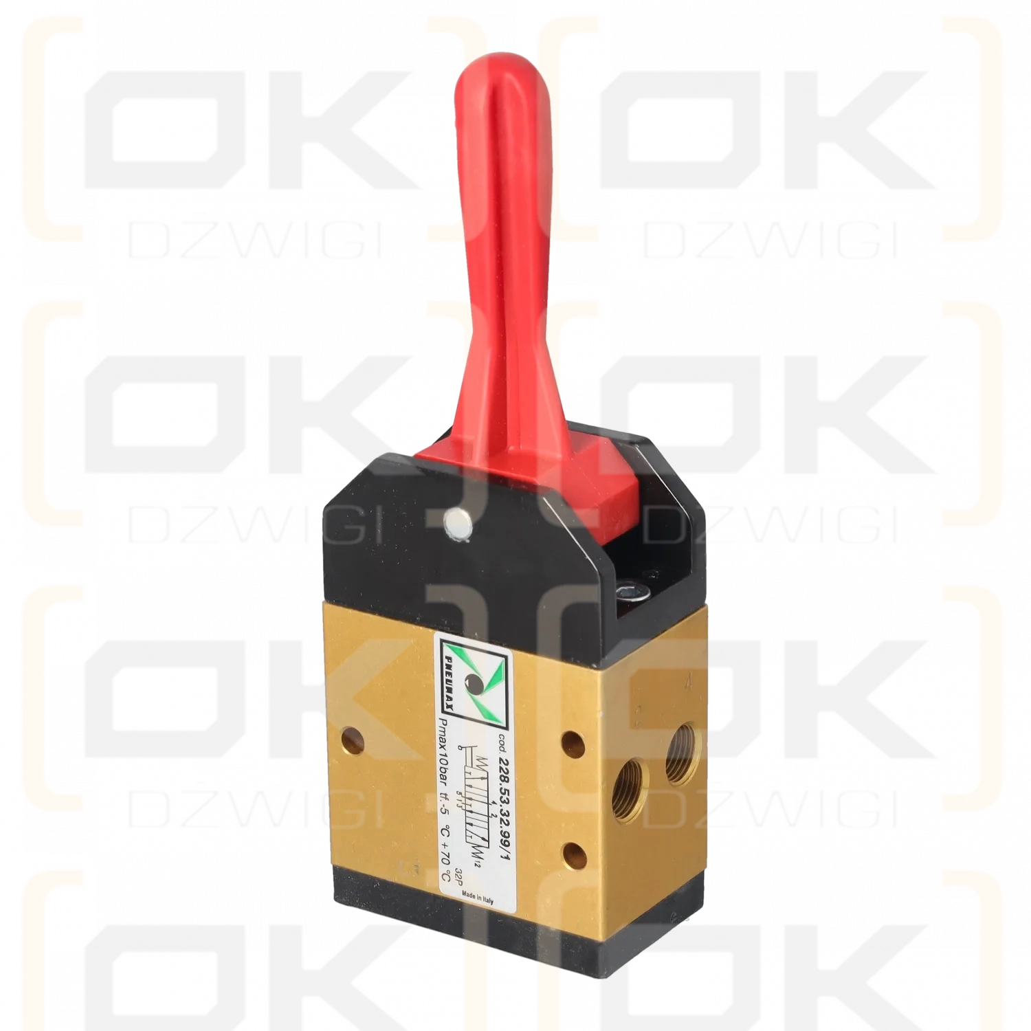 Manual valve, 3-position, 5/3 NC, G1/8", red lever