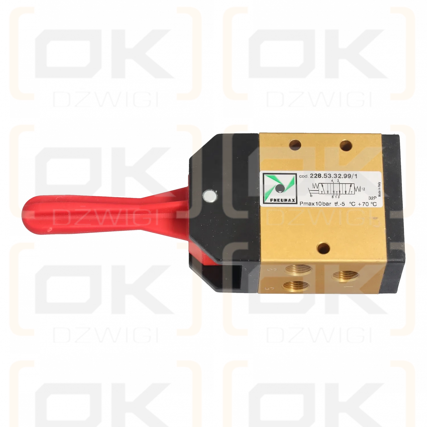 Manual valve, 3-position, 5/3 NC, G1/8", red lever