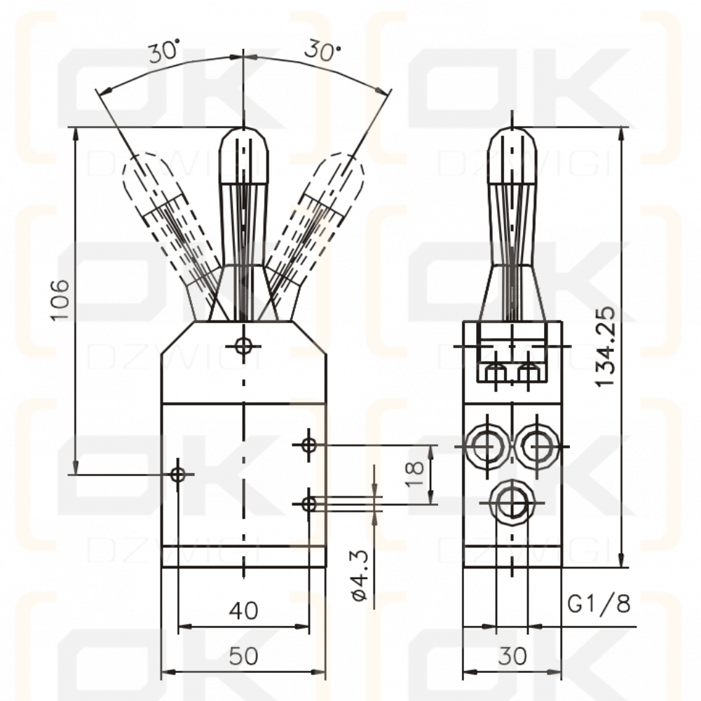 Manual valve, 3-position, 5/3 NC, G1/8", red lever