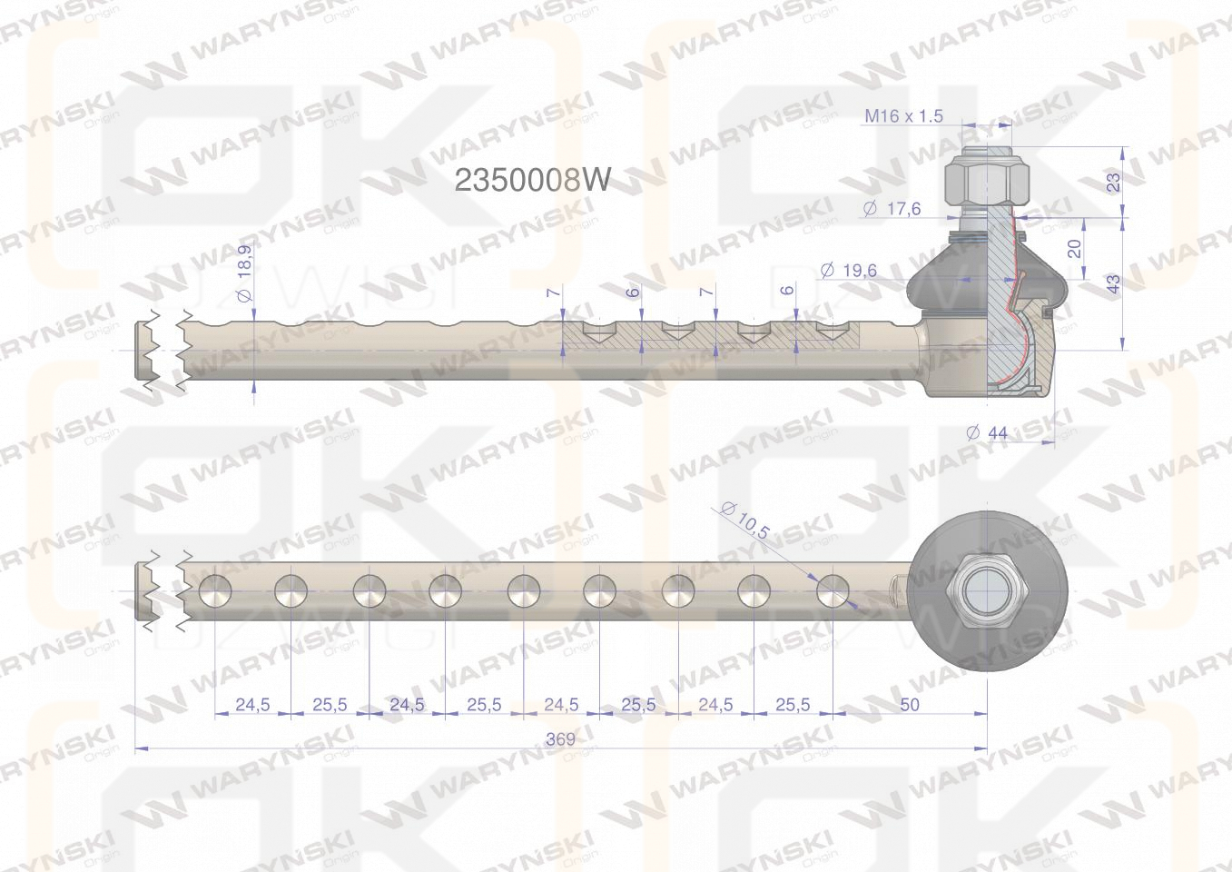 Przegub kierowniczy 369mm 2350008 WARYŃSKI