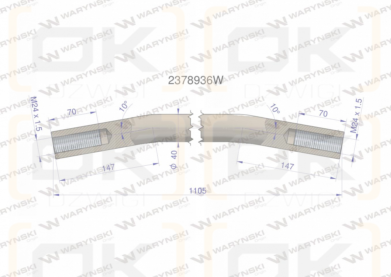Drążek kierowniczy rura 1105mm 2378936 WARYŃSKI