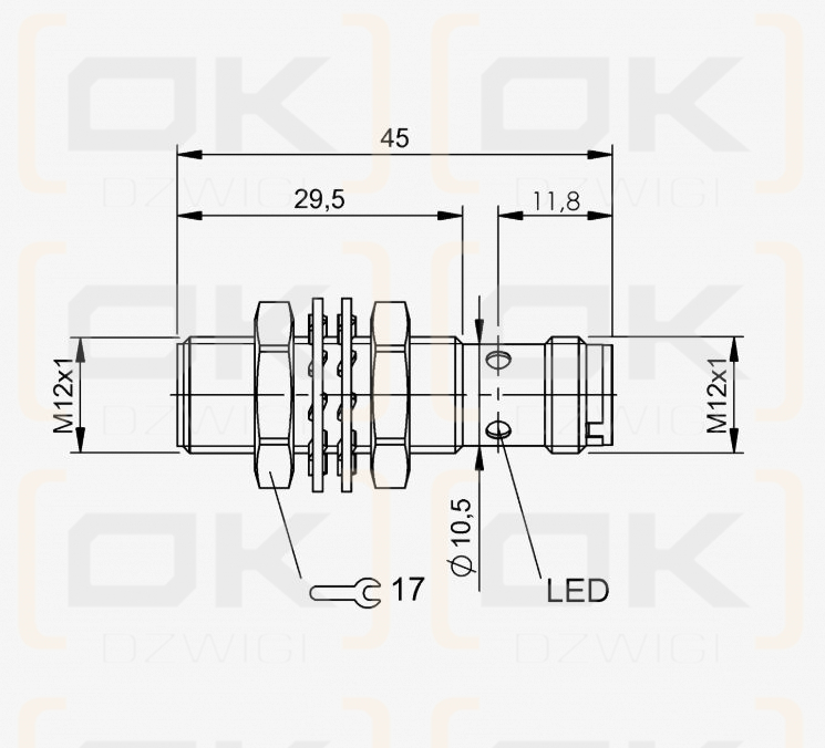 Sensor inductivo M12x44 SN= 4mm PNP/NO