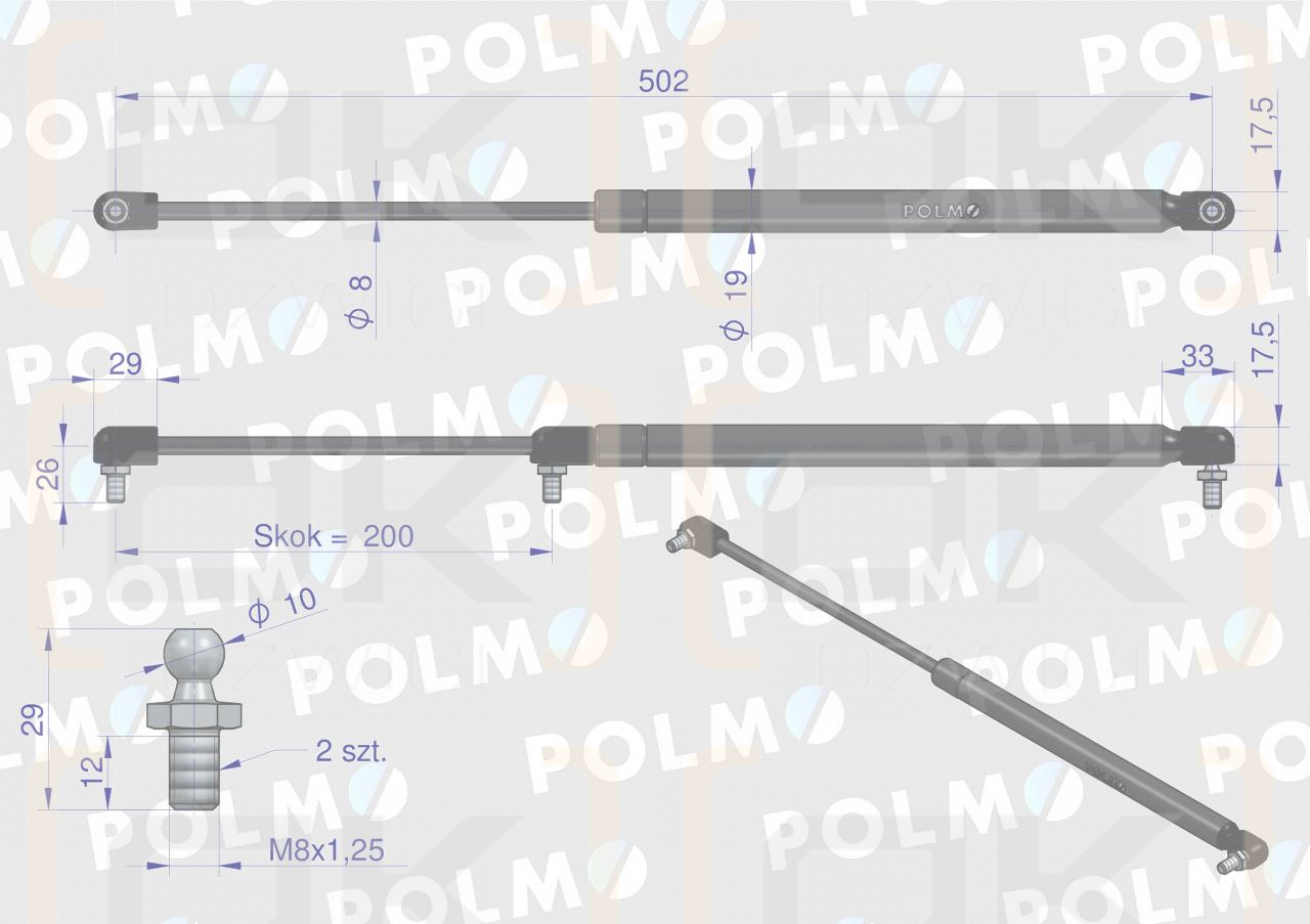 Siłownik dachu 3027294M1 pasuje do Massey Ferguson  POLMO