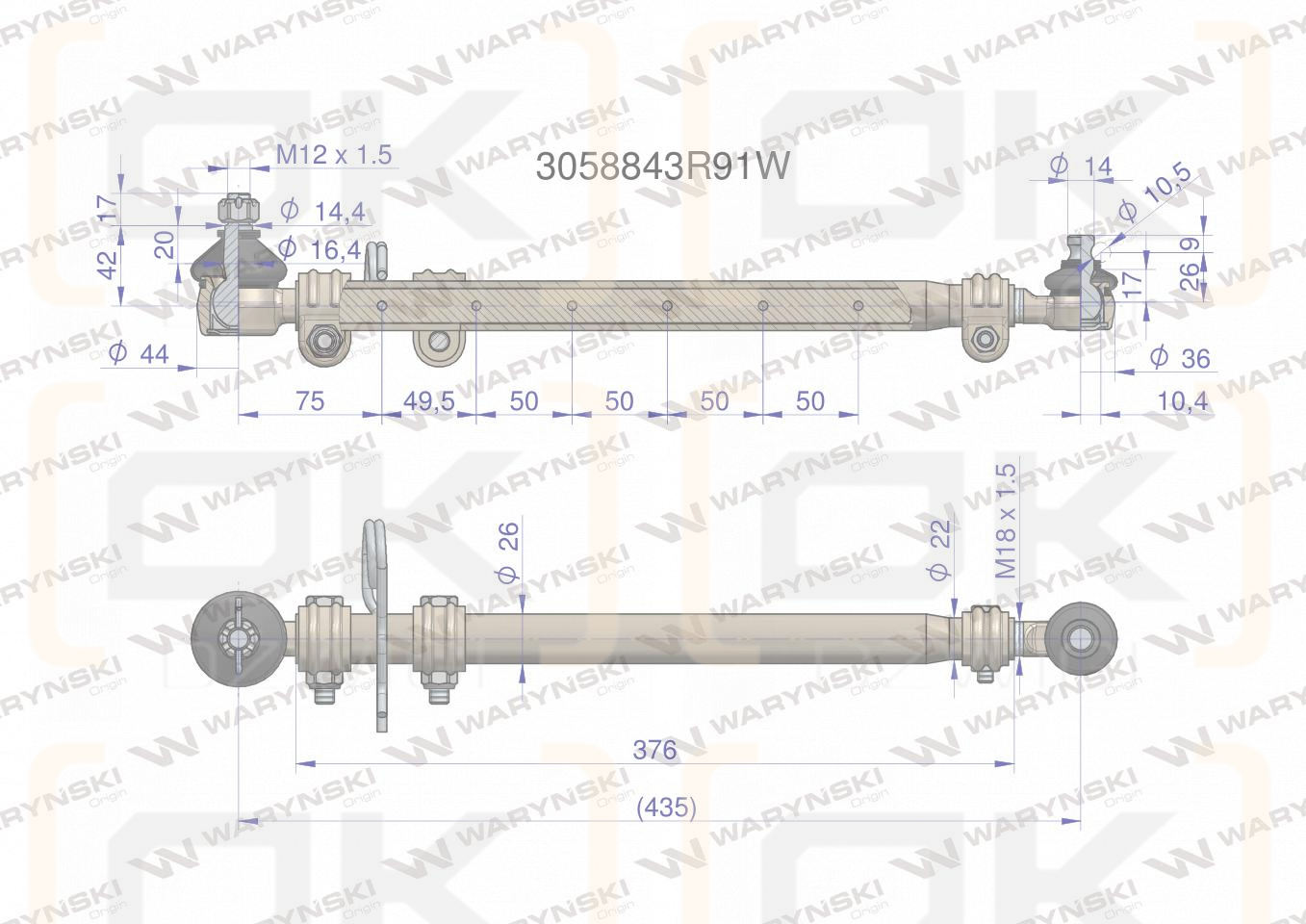 Drążek kierowniczy 435mm 3058843R91 WARYŃSKI