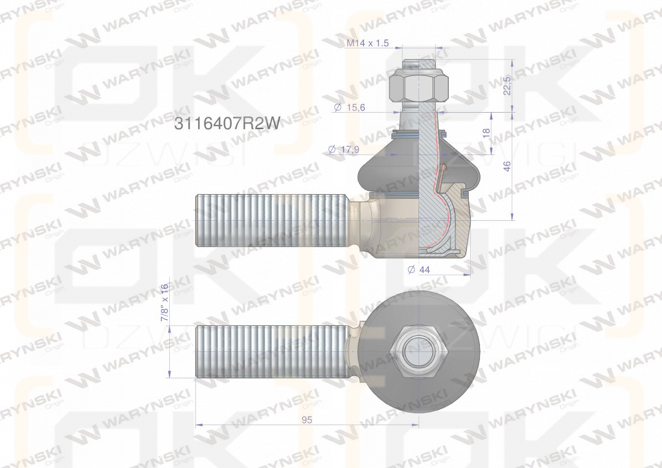 Przegub kierowniczy 95mm - 7/8