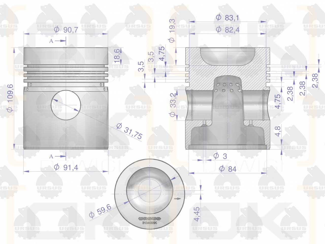 Tłok silnika UR030601 3134005K MF3 ORYGINAŁ URSUS