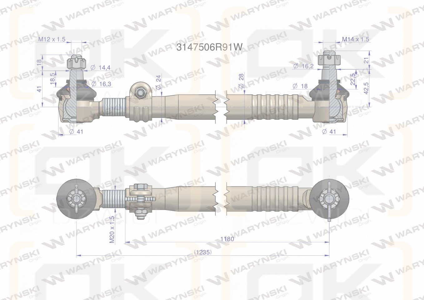 Drążek kierowniczy 1235mm 3147506R91W WARYŃSKI