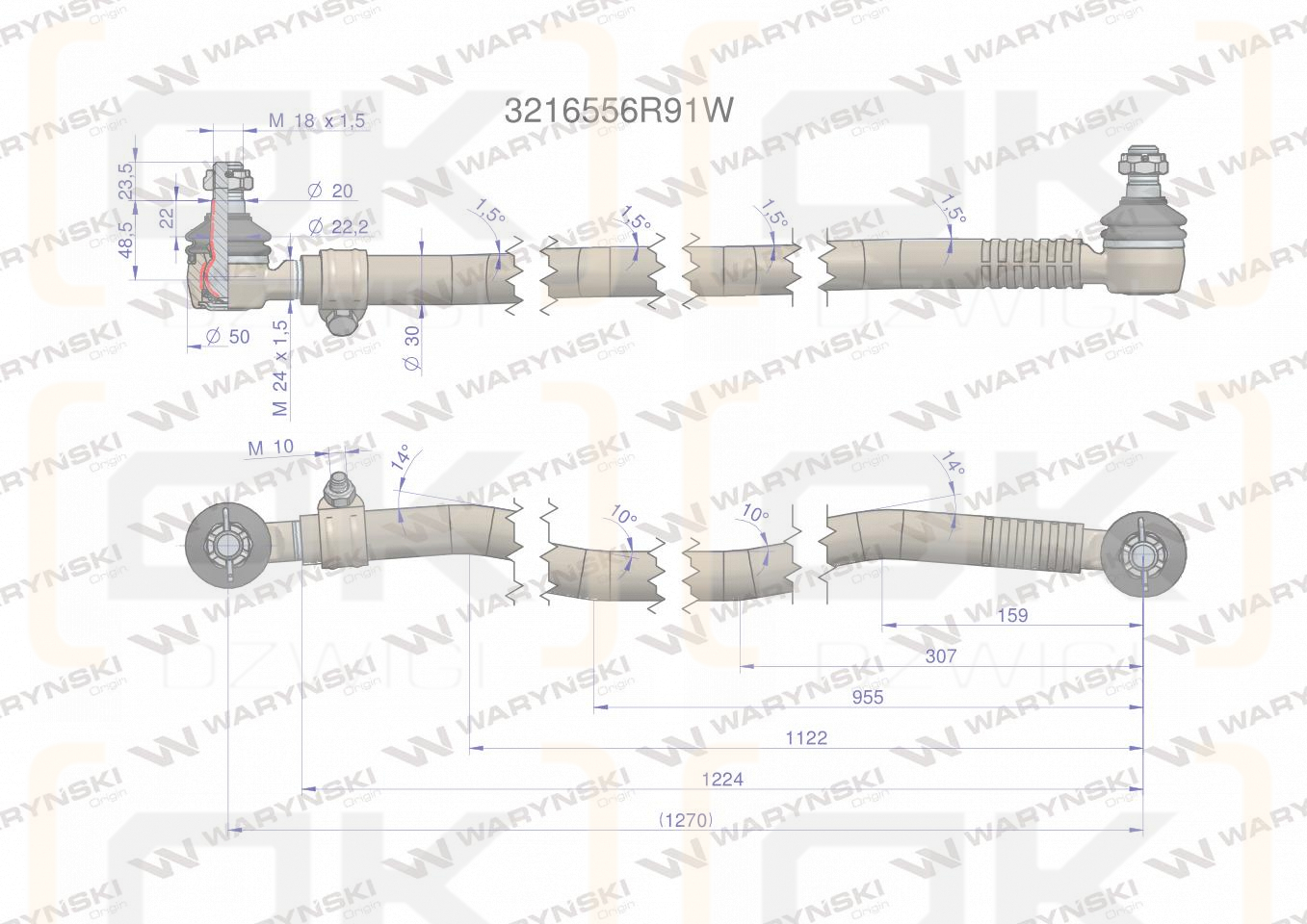 Drążek kierowniczy 1270mm 3216556R91 WARYŃSKI