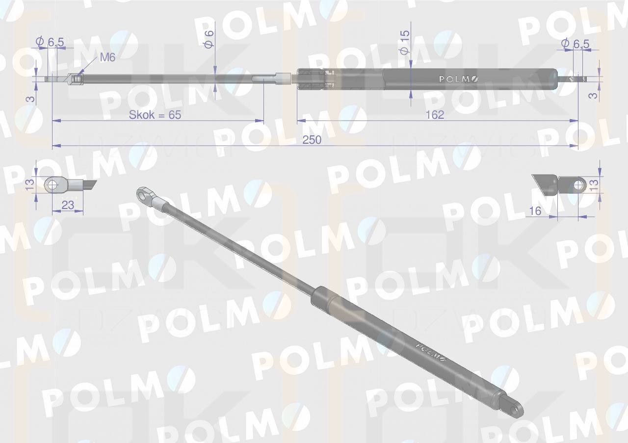 Siłownik szyberdachu L max. 250mm 3221572R0P CASE IH POLMO